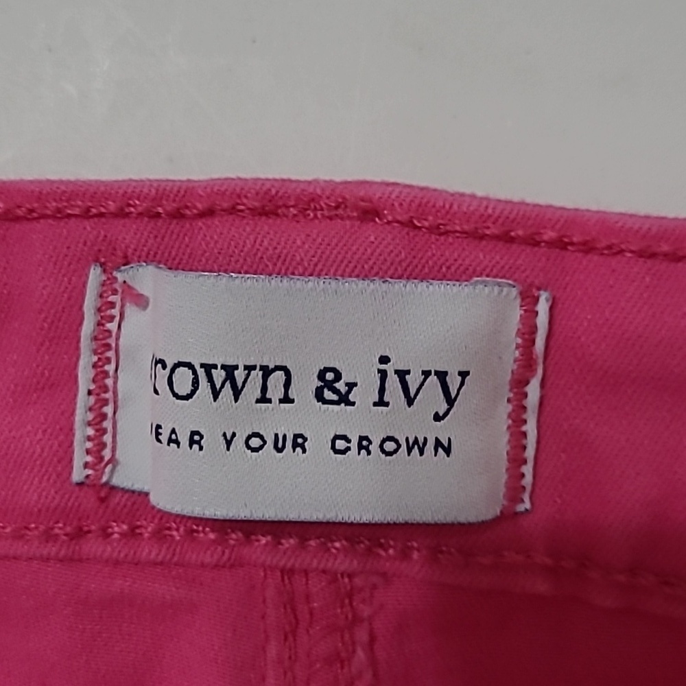 Crown & Ivy Hot Pink High-Rise Skinny Crop Pants with Ruffled Ankle Detail - 16 - Picture 5 of 9